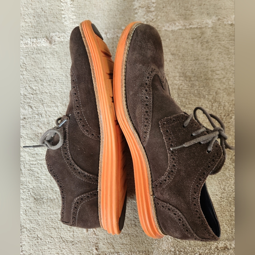 Cole Haan Men's Lunargrand Brown Suede Shoes with Orange Sole, Size 9.5 - Picture 10 of 10